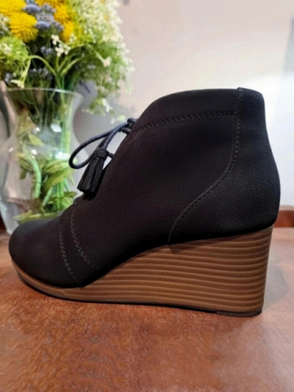 Dr Scholl's Kennedy Wedge Ankle Booties Black Comfort Memory Foam Lace-Up 7.5